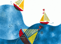 Bateaux color&eacute;s sur une mer d'&eacute;t&eacute;